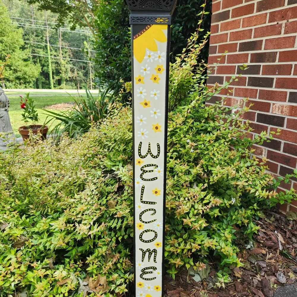 Garden Peace Pole Hand Painted Solar Light and Wire Stand Customized Yard Art